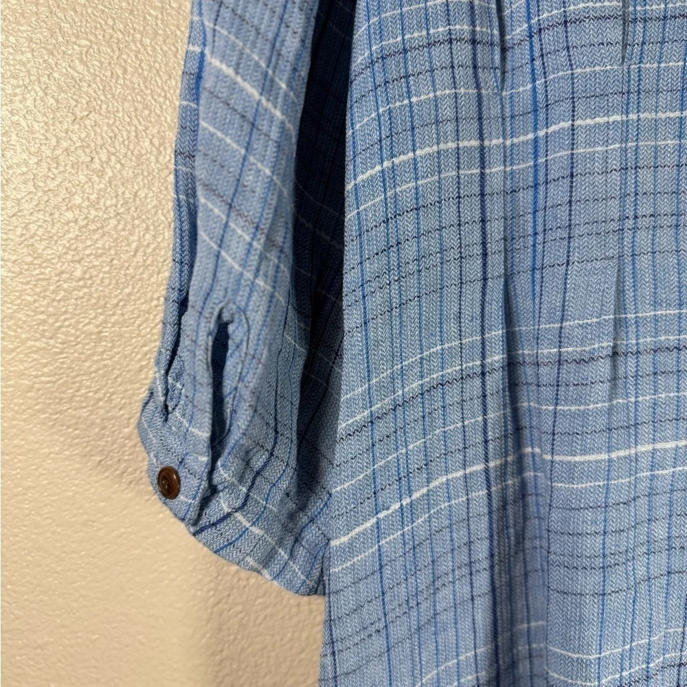 Poetry CHECKED DRESS High-twist linen Ocean Blue US 6 - Picture 8 of 10